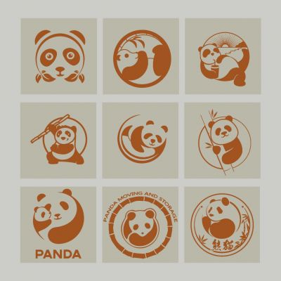 现代熊猫圆形卡通图标剪影装饰摆件