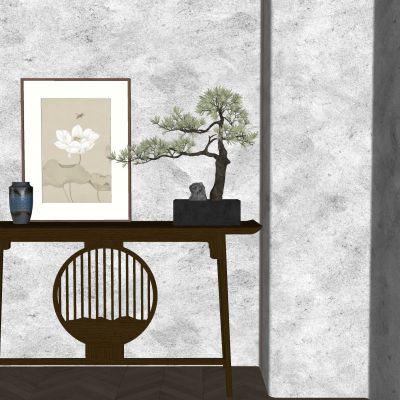 侘寂中古风端景条案 案几 端景台 玄关条案 盆栽盆景 装饰画