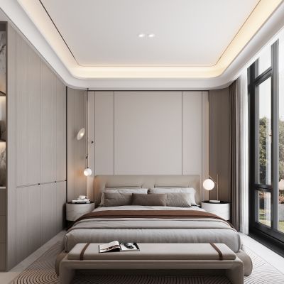 现代家居卧室 双人床 主卧 饰品摆件