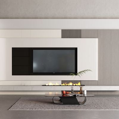 现代电视墙 通顶门 空调 玻璃茶几 电视柜