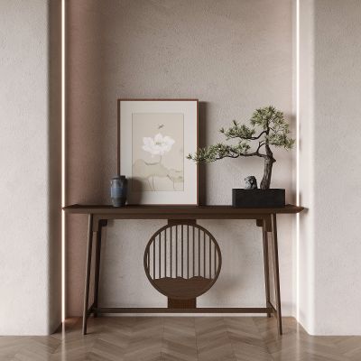 侘寂中古风端景条案 案几 端景台 玄关条案 盆栽盆景 装饰画