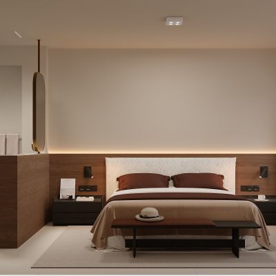 诧寂风卧室 双人床 主卧 床头柜 饰品摆件