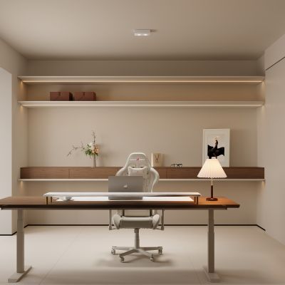 现代书房 书桌 写字桌 书籍 展示柜 开放式书柜