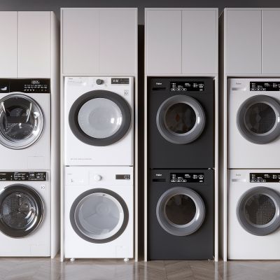 现代智能洗衣机 烘干机组合 滚筒洗衣机烘干机 洗衣机柜 家用电器设备