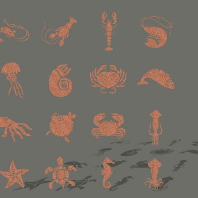 现代海洋生物鱼剪影图标墙饰挂件装饰 海螺贝壳剪影 海洋鱼类生物植物珊瑚水草剪影