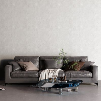 现代黑色沙发 皮革沙发 玻璃茶几