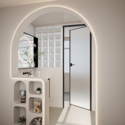 北欧 奶油风 灯带造型 弧形隔断 干湿分离 干区