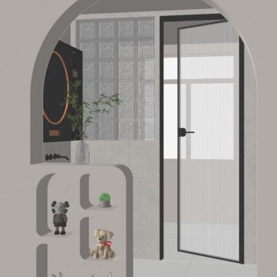 北欧 奶油风 灯带造型 弧形隔断 干湿分离 干区