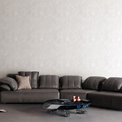 后现代黑色皮革沙发 玻璃茶几