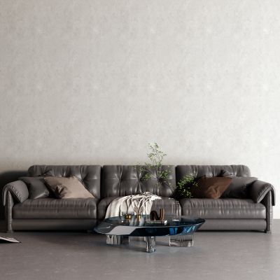 现代黑色皮革沙发 玻璃茶几