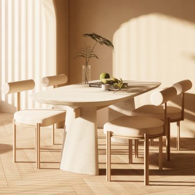 现代奶油风餐桌椅组合单椅餐椅大理石餐桌