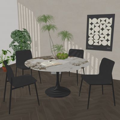 现代餐桌椅组合圆餐桌多人餐桌椅餐桌摆件