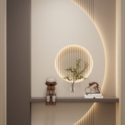 意式 奶油 轻奢风 弧形灯带 走廊 端景 玄关