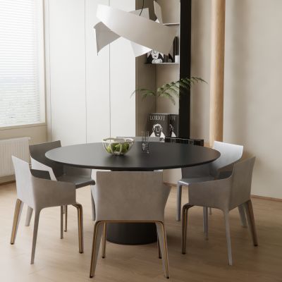 现代餐桌椅组合圆餐桌金属餐桌椅摆件