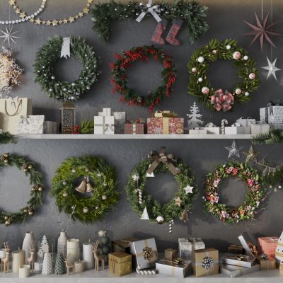 现代圣诞花环饰品组合