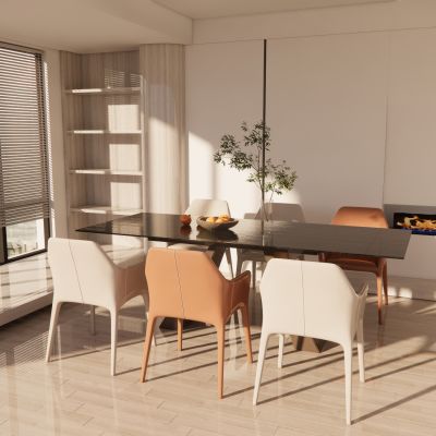 现代餐桌椅组合原木餐桌椅餐桌摆件长桌椅