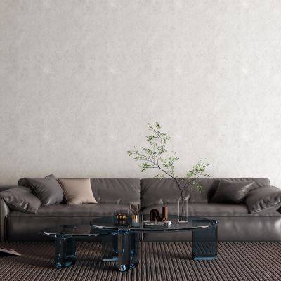 现代黑色皮革沙发 玻璃茶几