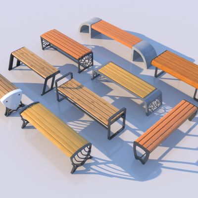 现代景观座椅_实木_长条_弧形_铁艺座椅