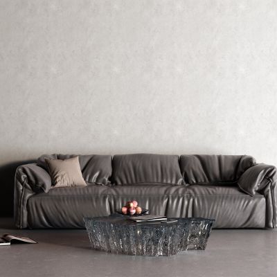 现代黑色皮革沙发 玻璃茶几