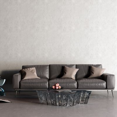 现代黑色皮革沙发 玻璃茶几