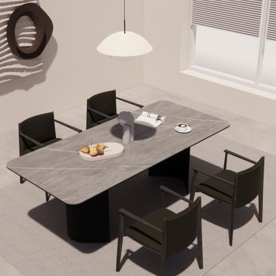 现代餐桌椅组合实木餐桌椅餐桌椅大理石餐桌长餐桌摆件