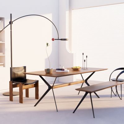 现代餐桌椅组合原木桌椅餐桌摆件实木餐桌椅