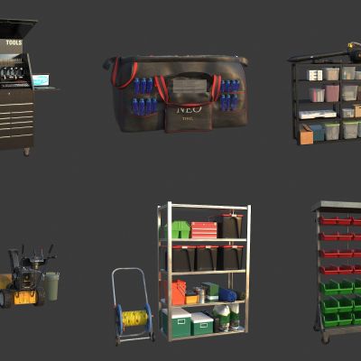 库房家用工具架 花园家用工具 工具箱 工具包 除草机器 电钻