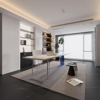 现代书房 无主灯书房 书柜组合 书桌组合 饰品摆件