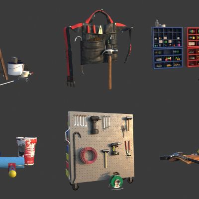 库房工具架 花园家用工具 工具箱 油漆桶 梯子工具包 除草机