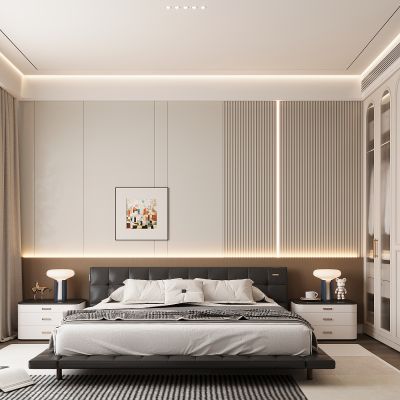 现代家居卧室 双人床 主卧 饰品摆件
