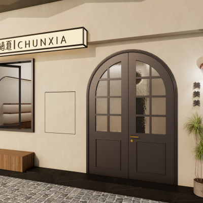 现代咖啡店门头门面 户外桌椅 折叠窗 美甲店 店招 灯箱 餐饮