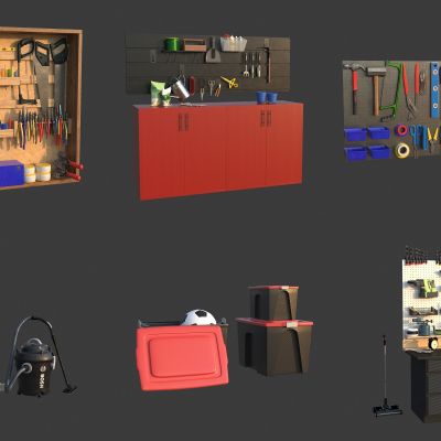 库房家用工具架 花园家用工具墙 工具箱 工具包 吸尘器