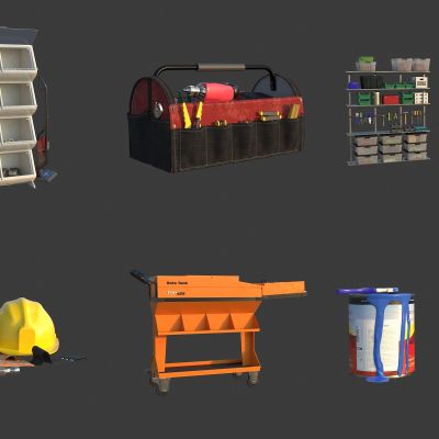 库房家用工具架 花园家用工具 工具箱 油漆桶 工具包 除草机器