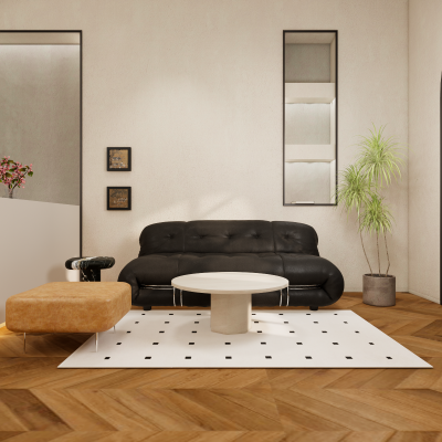 现代法式中古风客厅 沙发组合  实木藤编 挂画 饰品摆件 盆栽