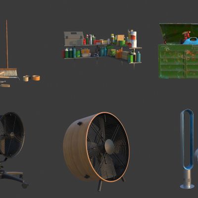 库房家用工具架 花园家用工具墙 工具箱 油漆桶 工业风扇 排气扇