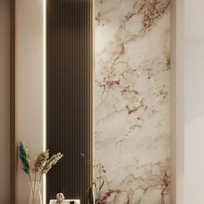 意式 轻奢风 岩板 造型灯带 入户隔断 端景 玄关