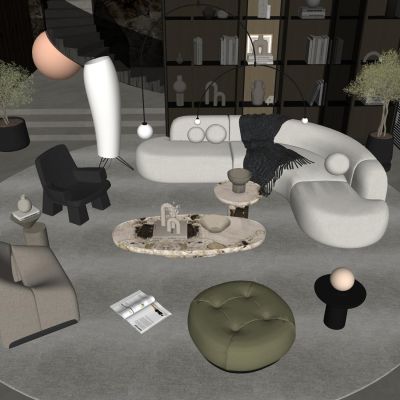 现代沙发多人沙发休闲沙发弧形沙发茶几沙发组合单人沙发