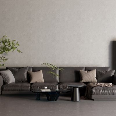 现代黑色皮革沙发 空调 玻璃茶几