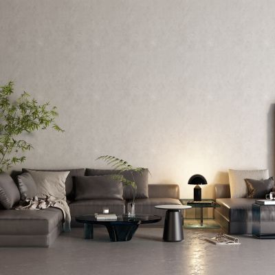 现代皮革沙发 空调 玻璃茶几