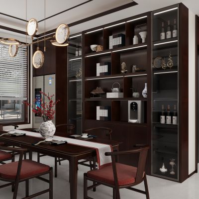 新中式餐厅 新中式餐边柜 酒柜 饰品摆件