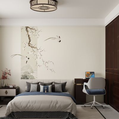 新中式卧室 双人床 床头柜 衣柜 饰品摆件 