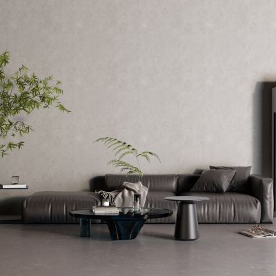 现代黑色皮革沙发 空调 玻璃茶几