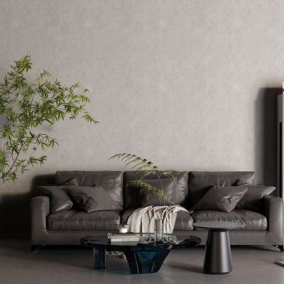 现代三人沙发 皮革沙发 空调 玻璃茶几