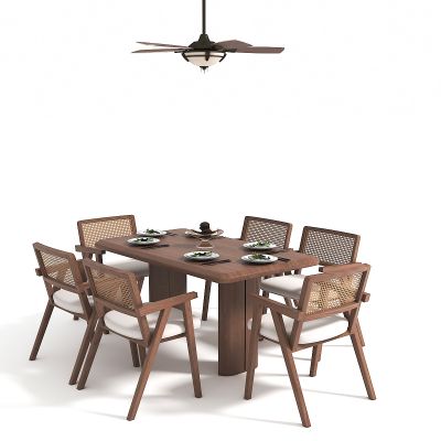 侘寂中古风餐桌椅组合 吊扇灯