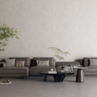 现代黑色皮革沙发 玻璃茶几