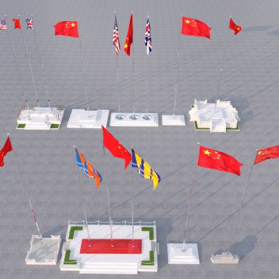 现代旗帜 徽章 旗台 国旗