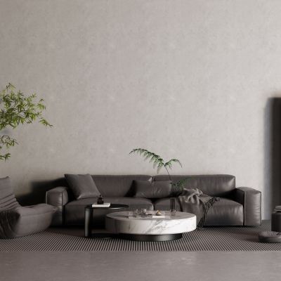 现代黑色皮革沙发 空调 大理石茶几