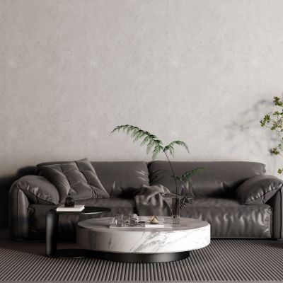 现代双人沙发 皮革沙发 大理石茶几