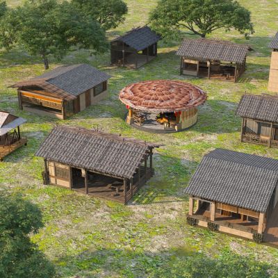 中式新中式古建筑_乡村民房_新中式建筑_古建_老房子_茅草棚