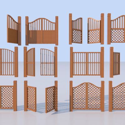 现代庭院门_木栅栏门_栏杆腰门_花格庭院门